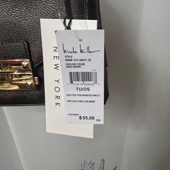 Nicole Miller New York Mini Brown Crossbody Bag Gold Chain Strap Purse - Picture 4 of 7